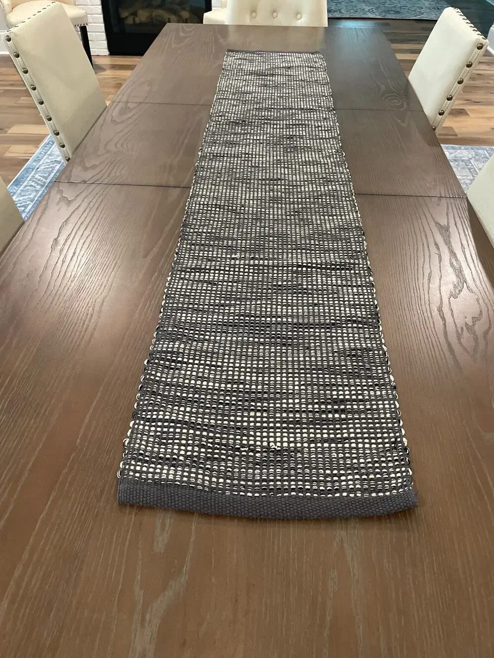 Our Table Gray Textured Woven Table Runner Neutral Modern Farmhouse Cotton